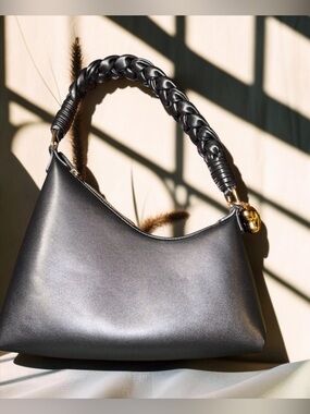 Aupen Nirvana Nior Black Braided-Handle leather handbag